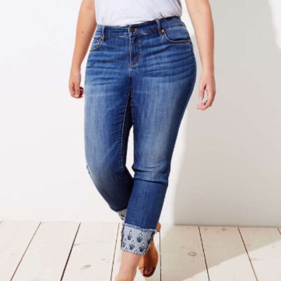 LOFT Denim - Loft Embroidered Cuffed Skinny Jeans